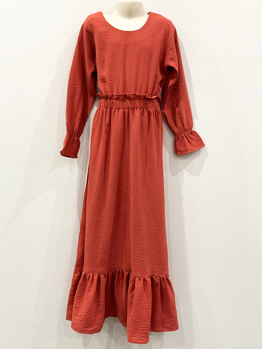 Coral maxi dress styled for everyday wear