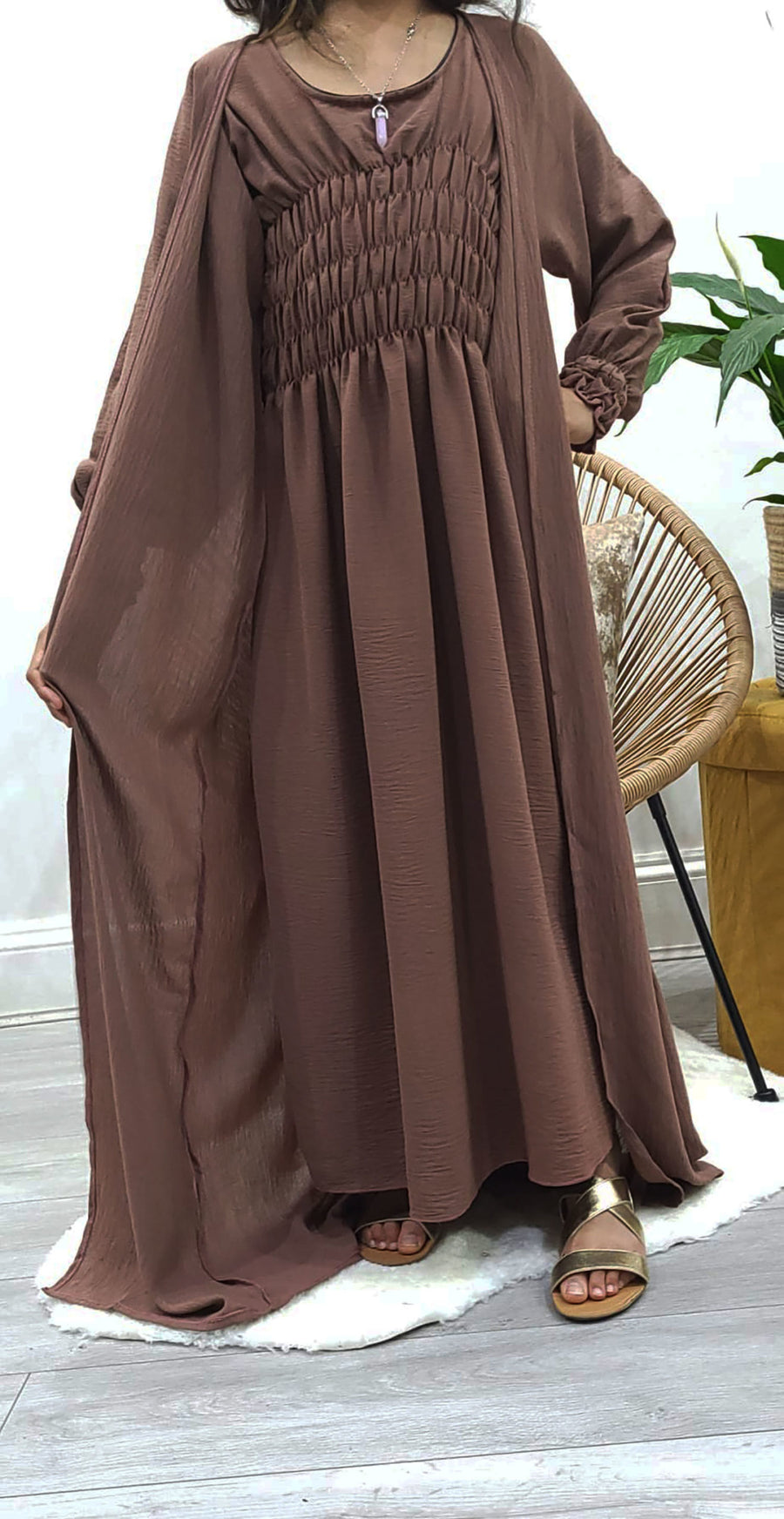 Belt and matching scarf with the russett brown girls' abaya set