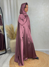 Girls' mulberry 3-piece cape abaya set, front view