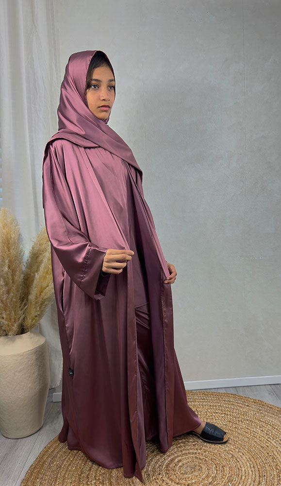 Children's mulberry abaya set showing jacket and trousers