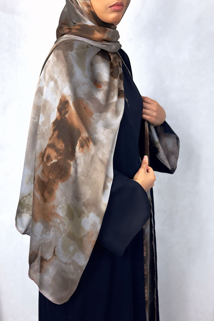 New Open Abaya with Satin Chiffon Lining – Timeless Brown Hues