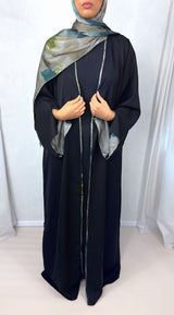 New Open Abaya with Satin Chiffon Lining – Elegant Green Hues