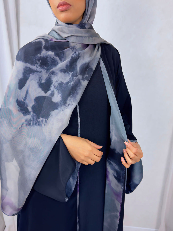 New Open Abaya with Satin Chiffon Lining – Sophisticated Grey Hues