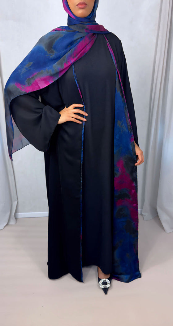 New Open Abaya with Satin Chiffon Lining – Chic Pink & Blue Hues