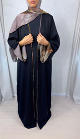 New Open Abaya with Satin Chiffon Lining – Elegant Taupe Hues