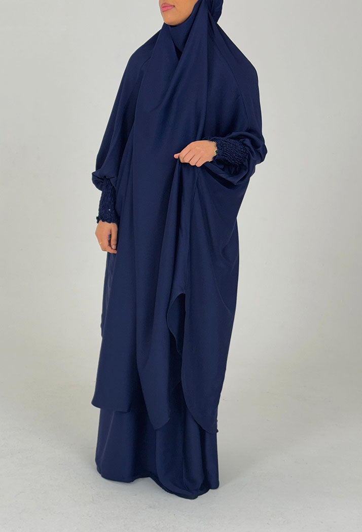Navy blue jilbab set matching maxi skirt detail