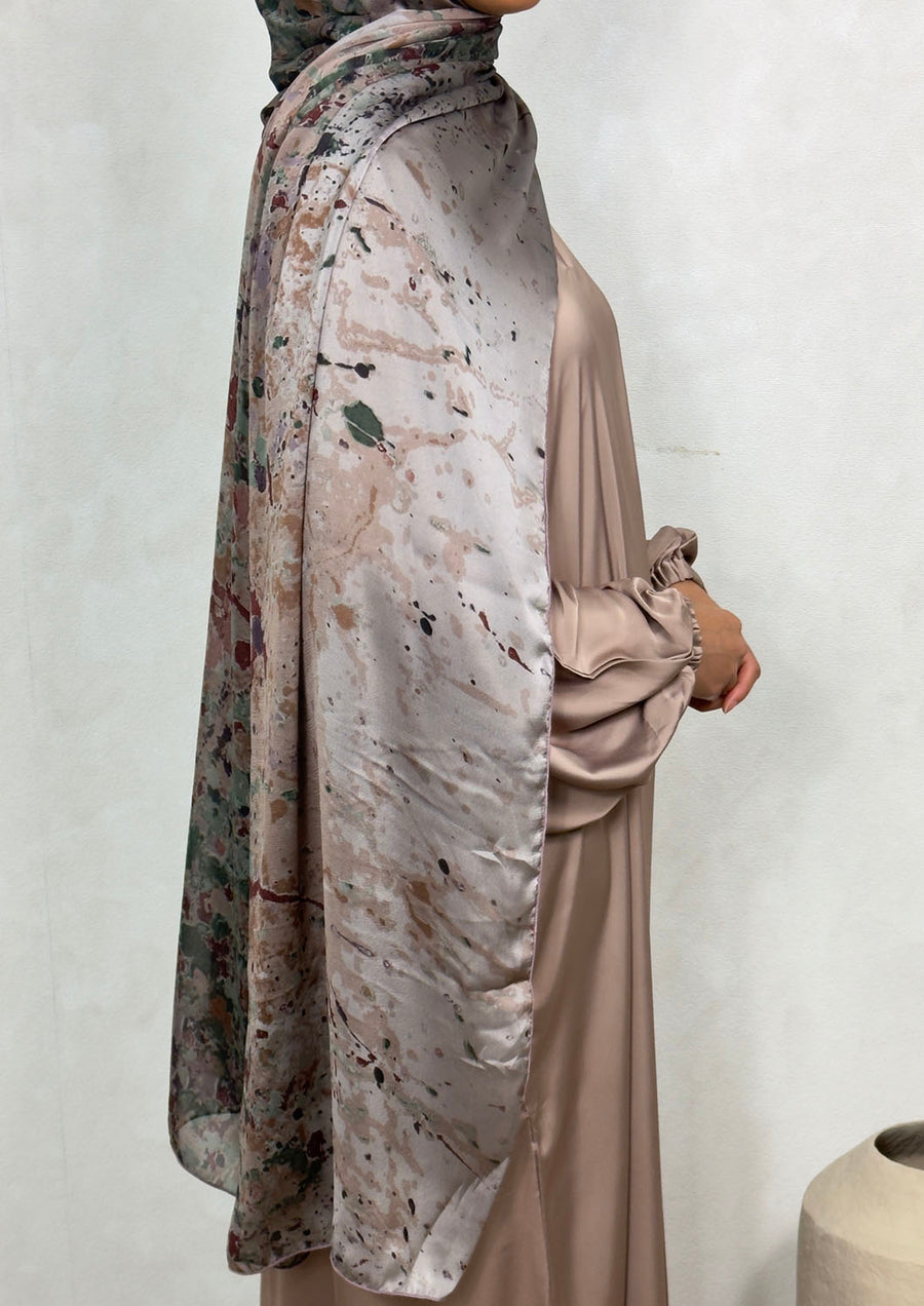 Green satin chiffon hijab draped