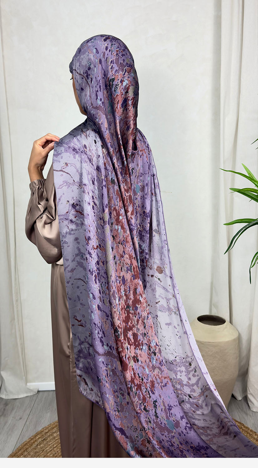 NEW XL Alcohol Ink Satin Chiffon Scarf – Multi Hues