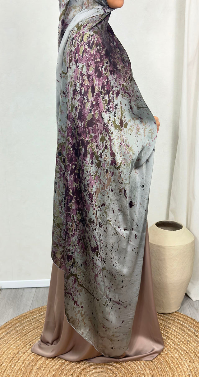 NEW XL Alcohol Ink Satin Chiffon Scarf – Purple Hues