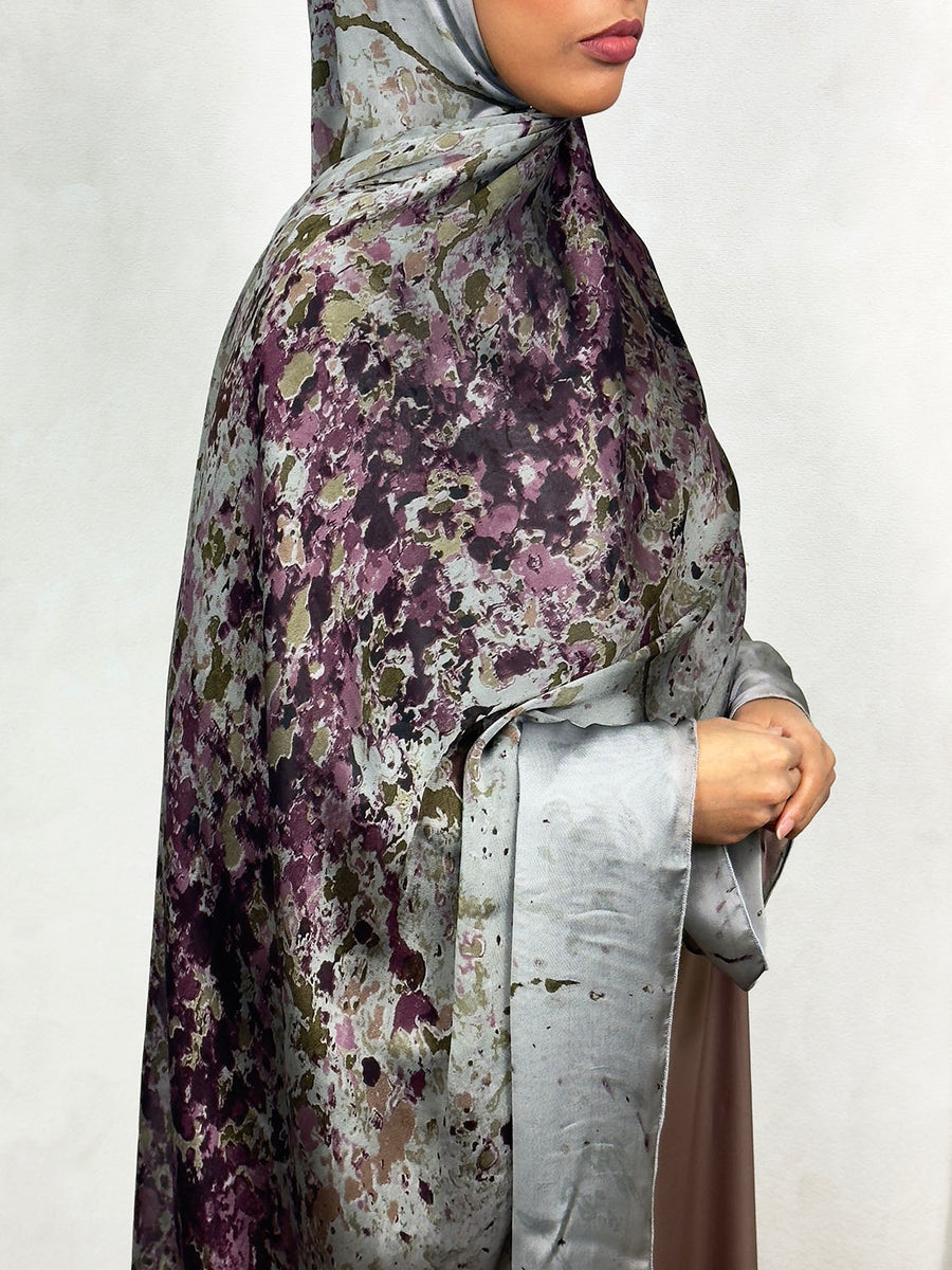 NEW XL Alcohol Ink Satin Chiffon Scarf – Purple Hues