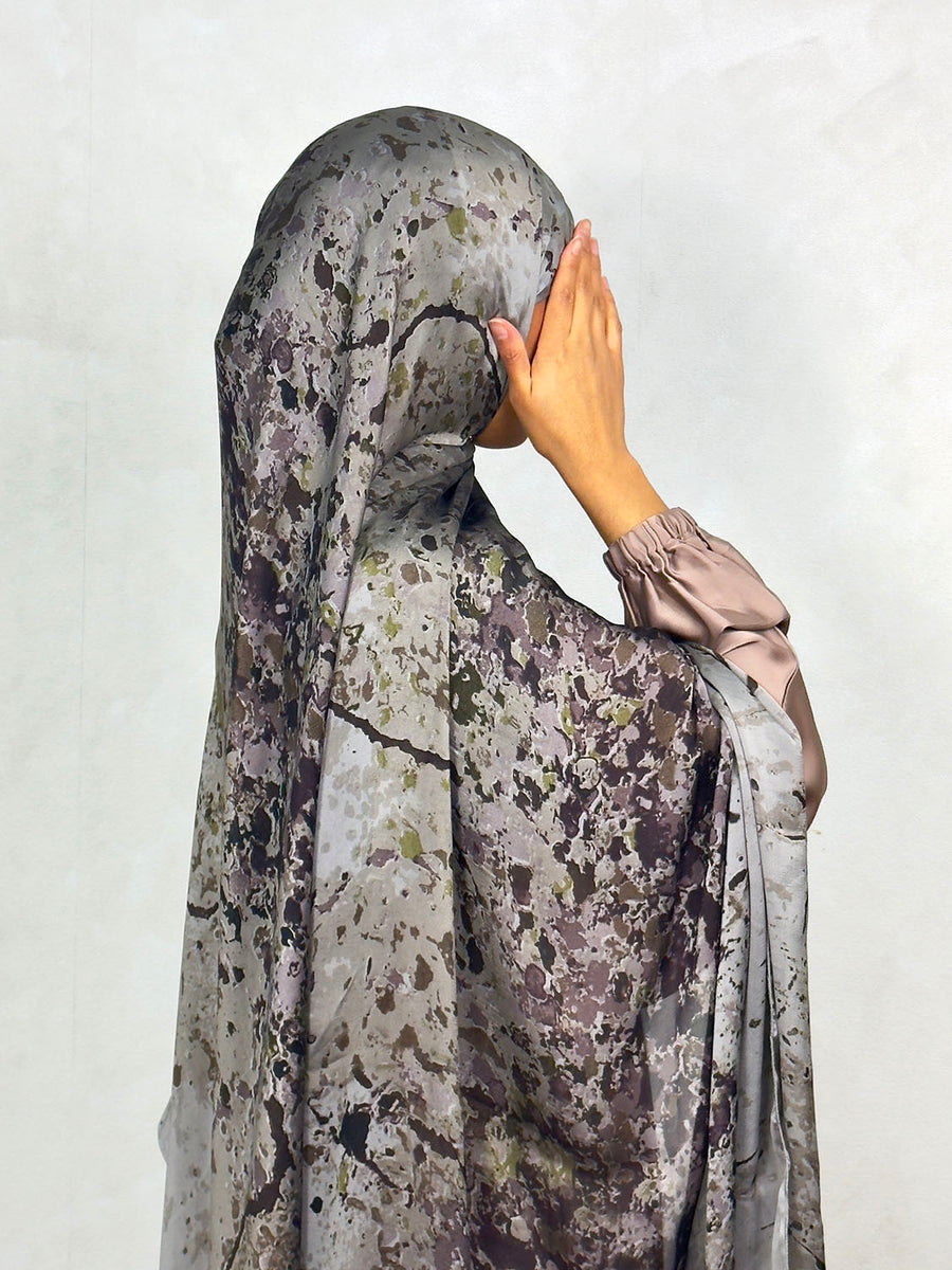 NEW XL Alcohol Ink Satin Chiffon Scarf – Taupe Hues