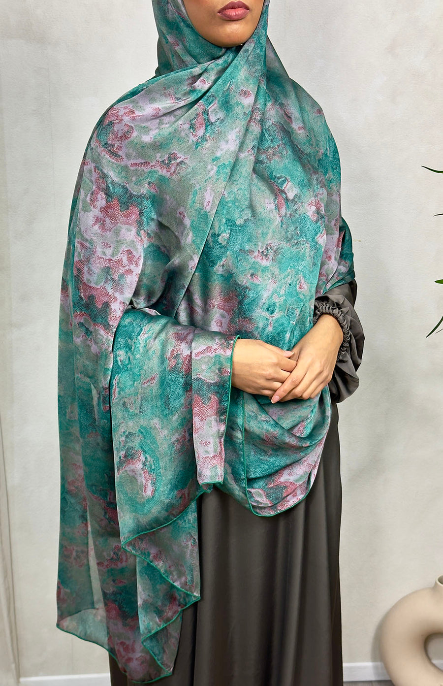 NEW XL Alcohol Ink Satin Chiffon Scarf – Aqua Hues