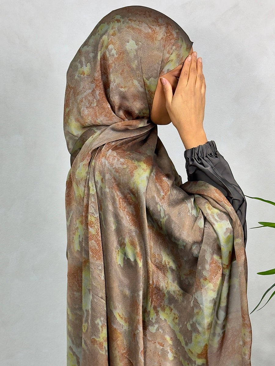 NEW XL Alcohol Ink Satin Chiffon Scarf – Brown