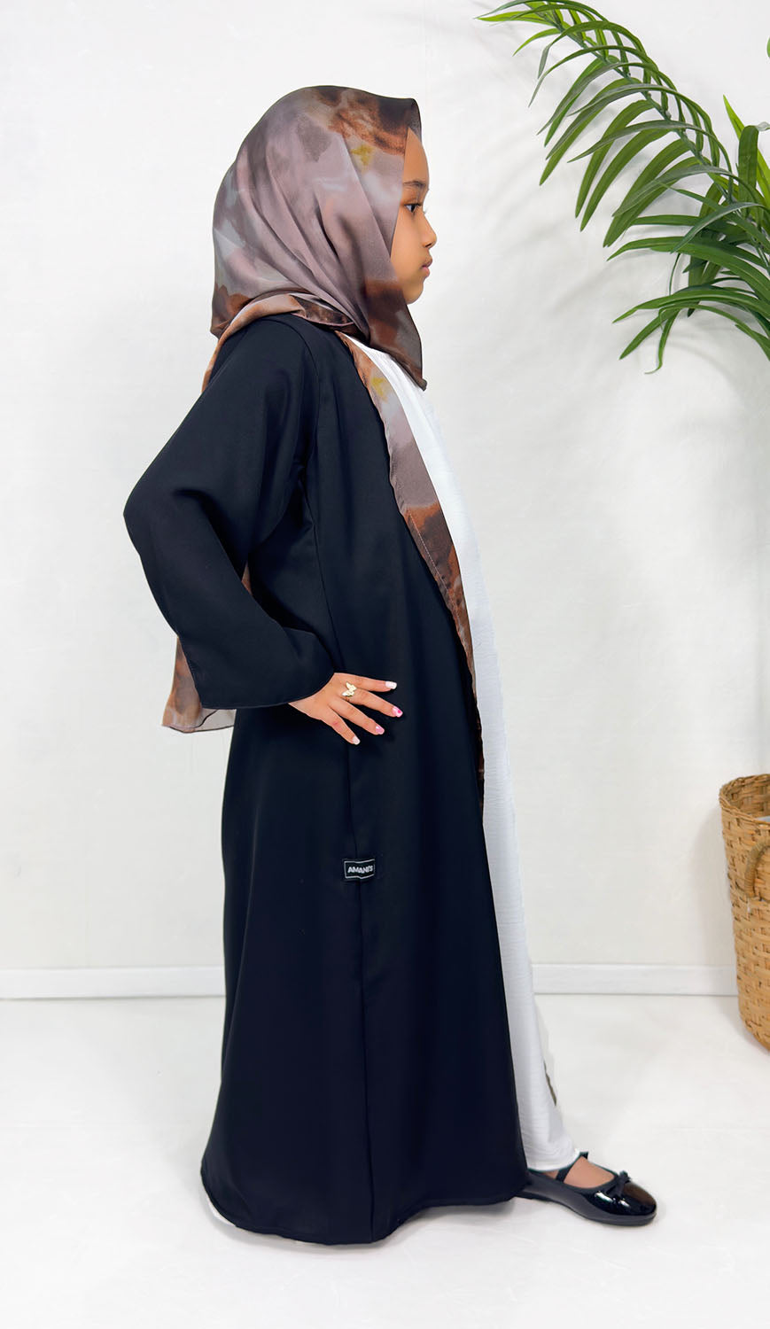 Close-up of the brown watercolour satin chiffon lining
