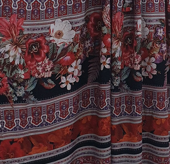 Amber printed cotton maxi dress with detachable belt and elasticated sleeves