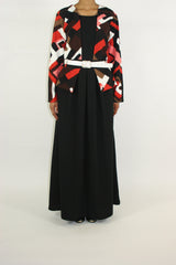Orange jacket-layered jersey maxi dress, front view