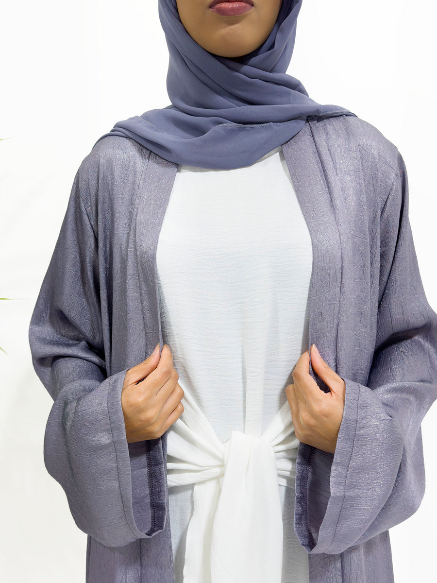 Vesper violet abaya set styled with matching hijab for occasions