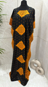 Black and orange shaash print cotton baati maxi dress, full-length front view