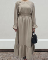 Amani's mink viscose long sleeve maxi dress with elasticated waist