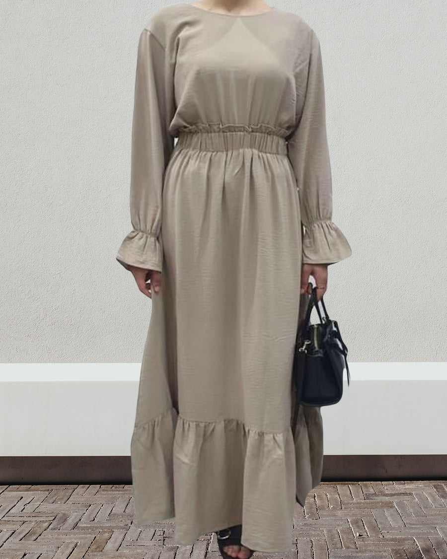 Amani's mink viscose long sleeve maxi dress with elasticated waist