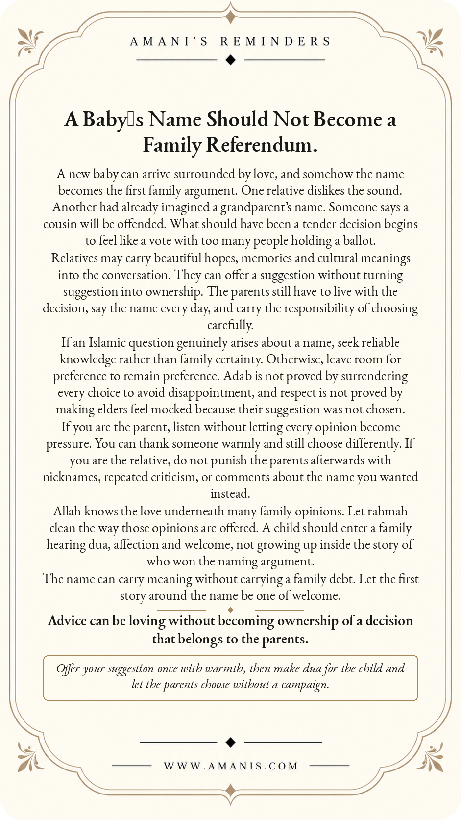 Amani’s Reminders Family: A Baby’s Name Should Not Become a Family Referendum.