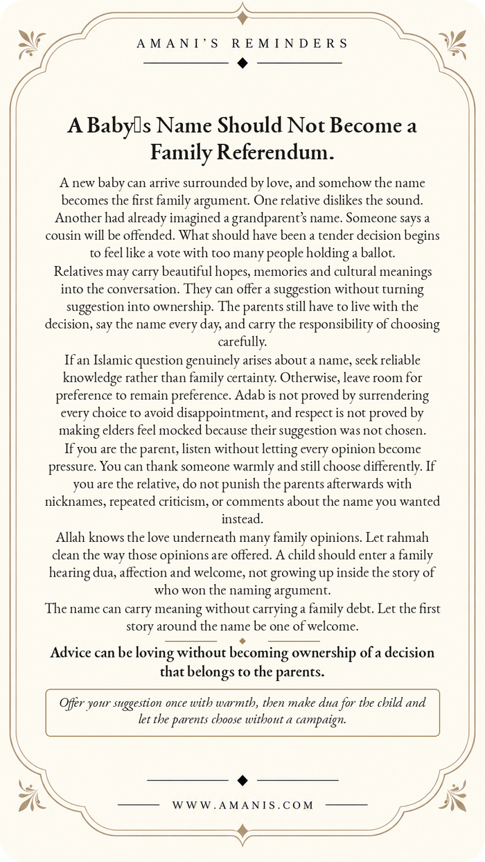 Amani’s Reminders Family: A Baby’s Name Should Not Become a Family Referendum.