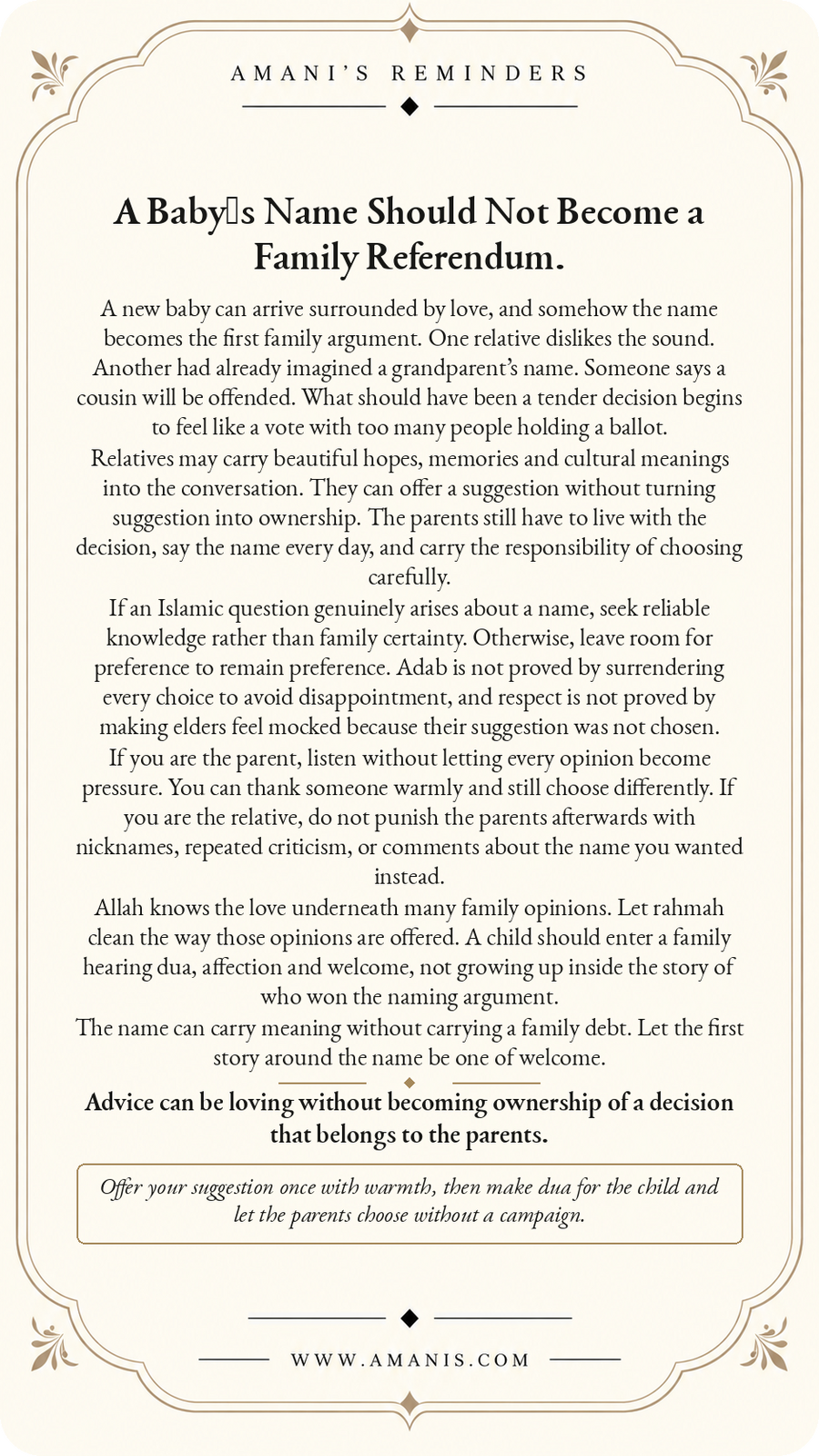 Amani’s Reminders Family: A Baby’s Name Should Not Become a Family Referendum.