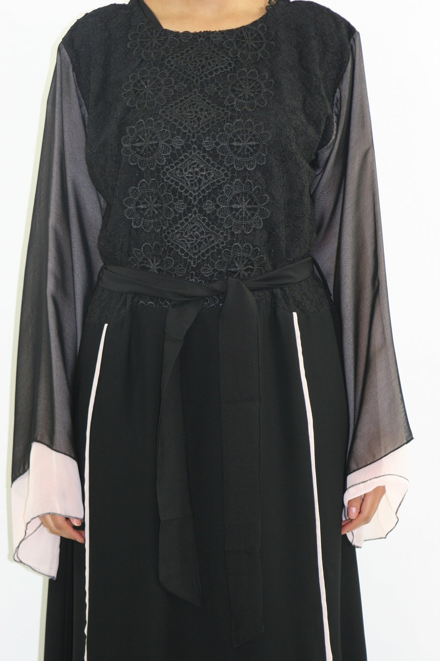 Full-length view of the designer Neda closed abaya