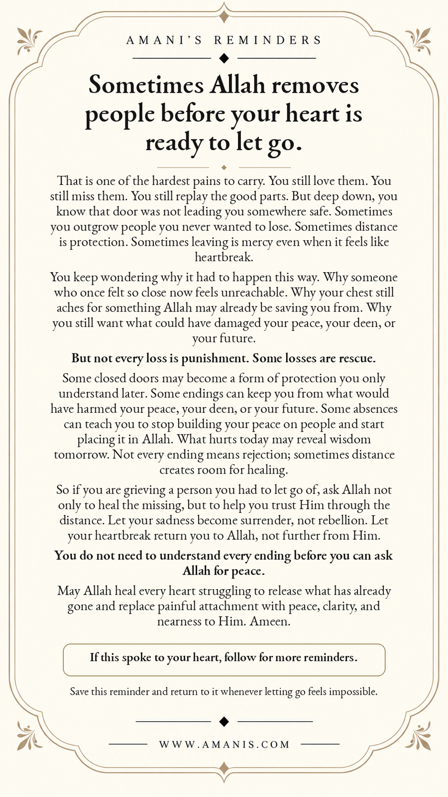 Amani’s Reminders reflection on letting go, trusting Allah through distance, healing and finding peace after separation.