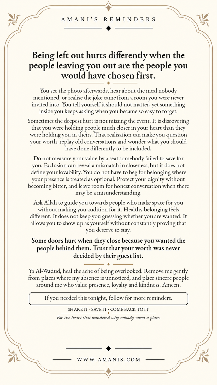 Amani’s Reminder about belonging, relationships, dignity and asking Allah for sincere company.