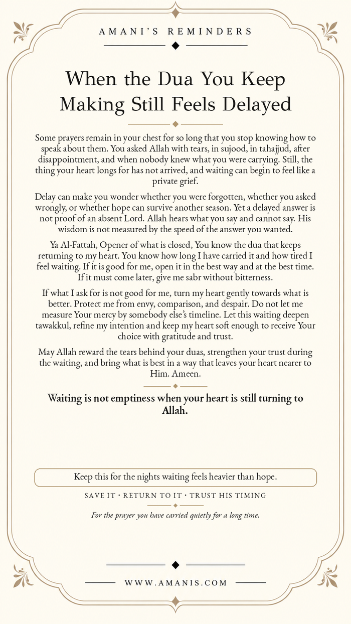 Amani’s Reminders artwork: When the Dua You Keep Making Still Feels Delayed
