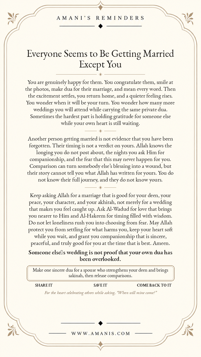 Amani’s Reminders artwork: Everyone Seems to Be Getting Married Except You