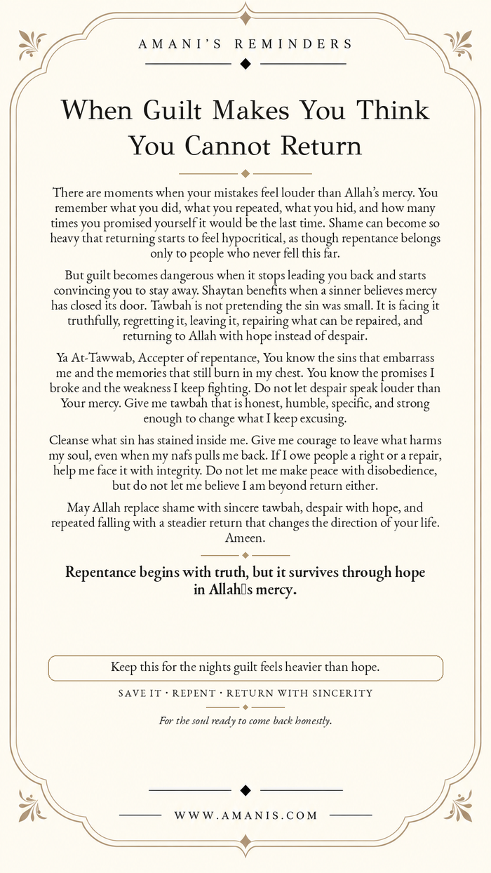 Amani’s Reminders artwork: When Guilt Makes You Think You Cannot Return