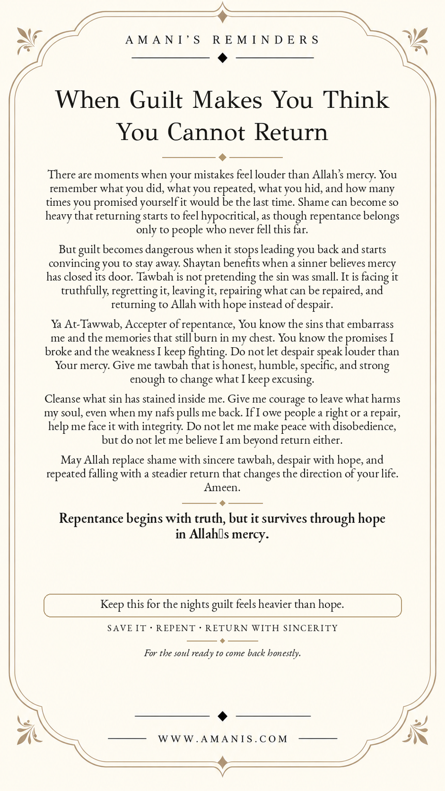 Amani’s Reminders artwork: When Guilt Makes You Think You Cannot Return