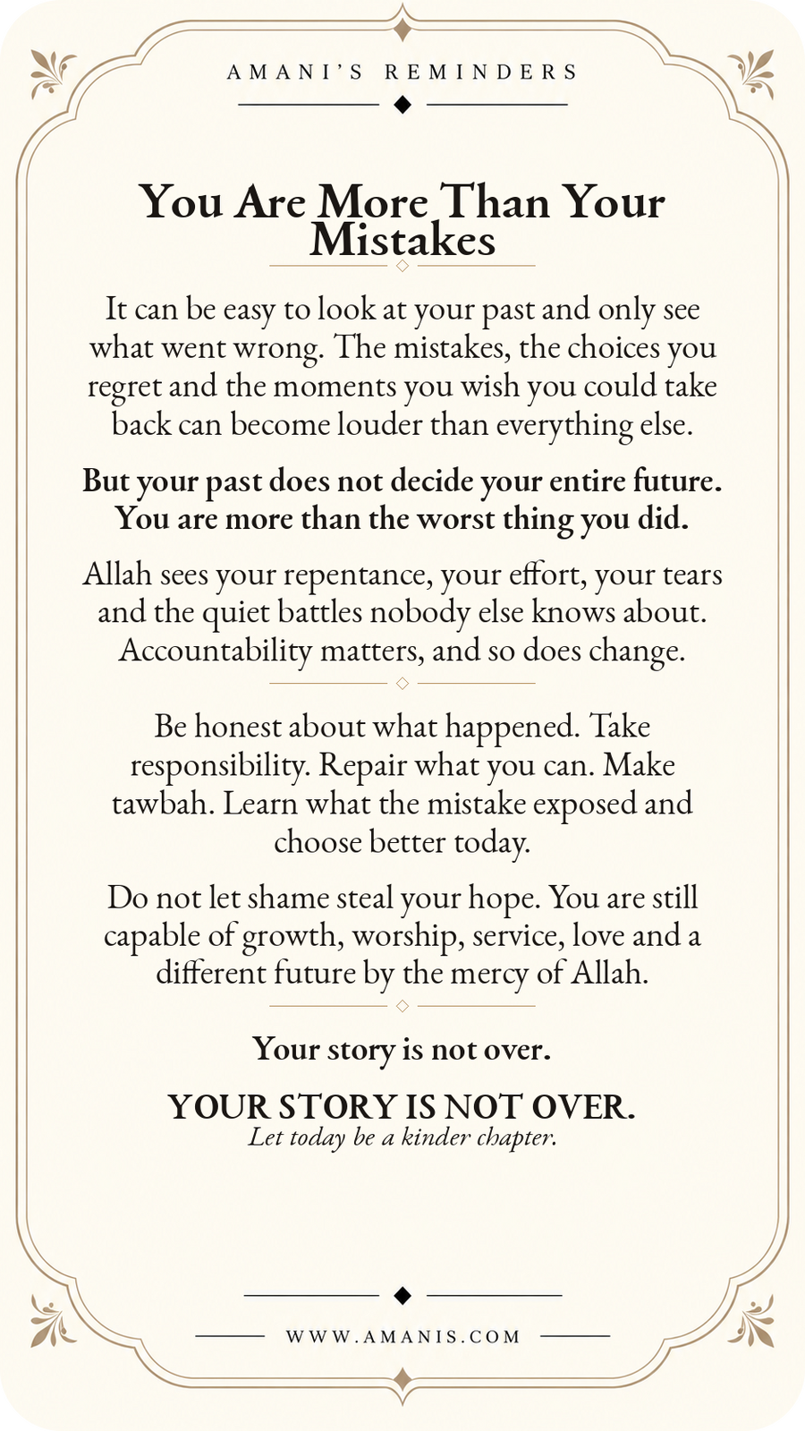 Amani’s Reminders artwork about repentance, Allah’s mercy and refusing to let past mistakes define the future.