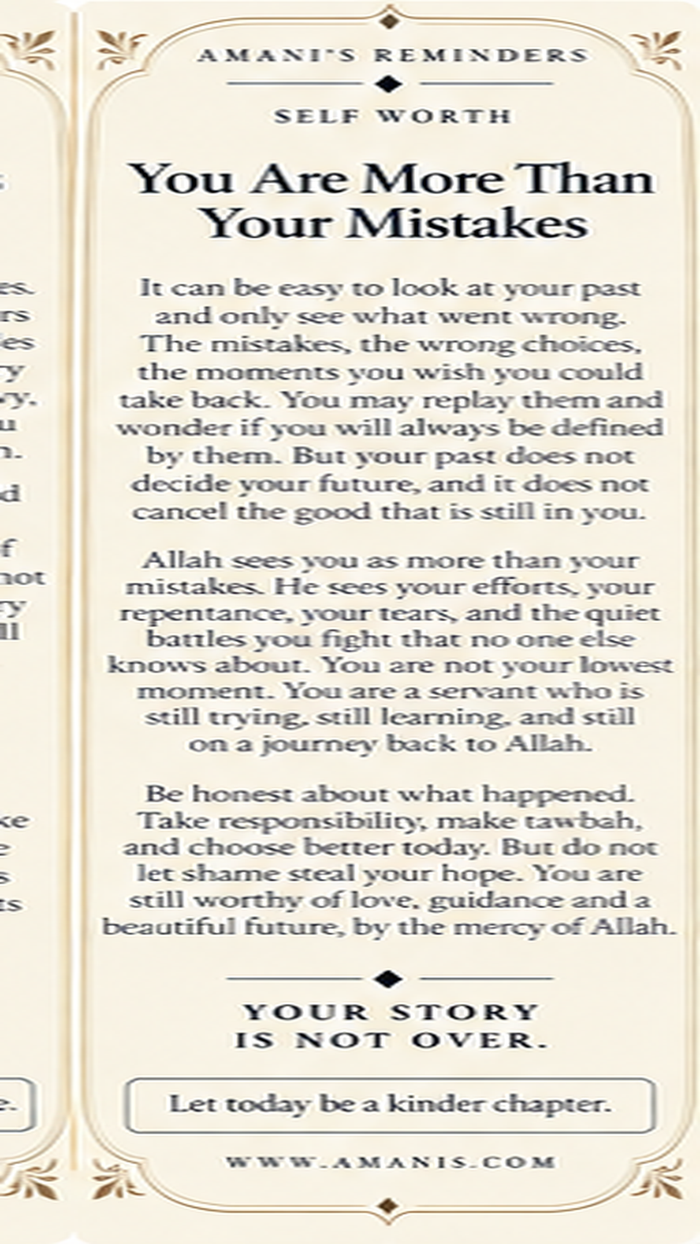 Amani’s Reminders artwork about repentance, Allah’s mercy and refusing to let past mistakes define the future.