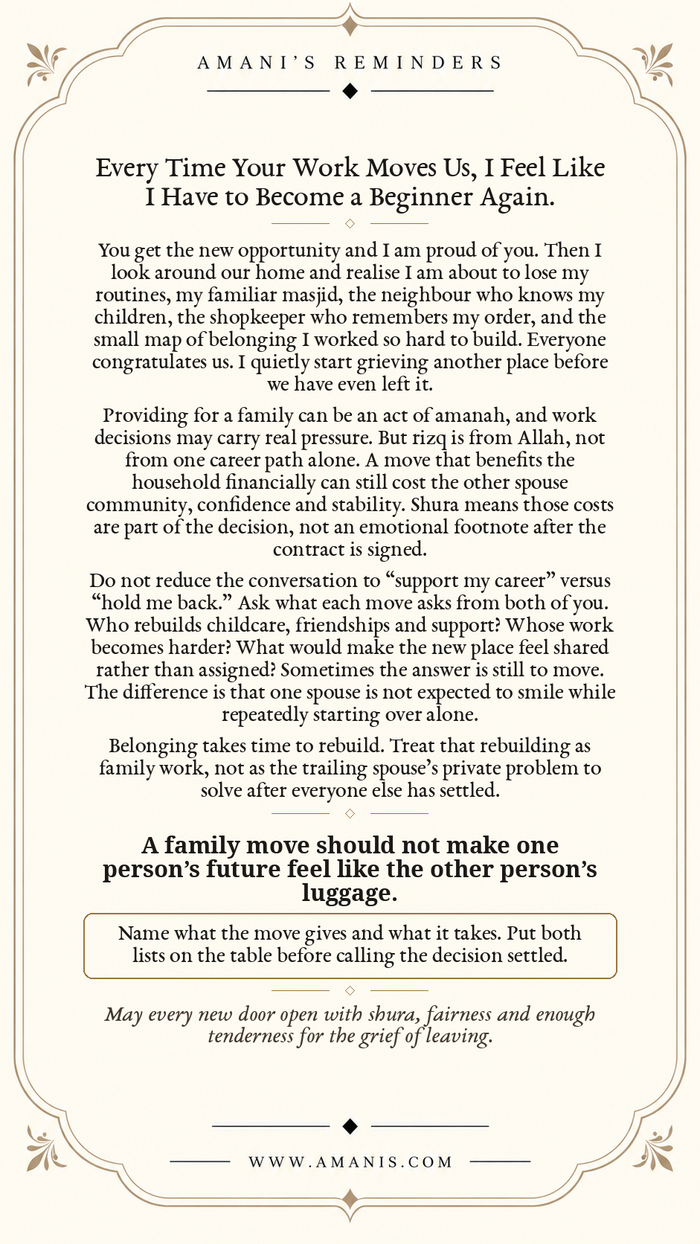 Amani’s Reminders Marriage poster: Every Time Your Work Moves Us, I Feel Like I Have to Become a Beginner Again.