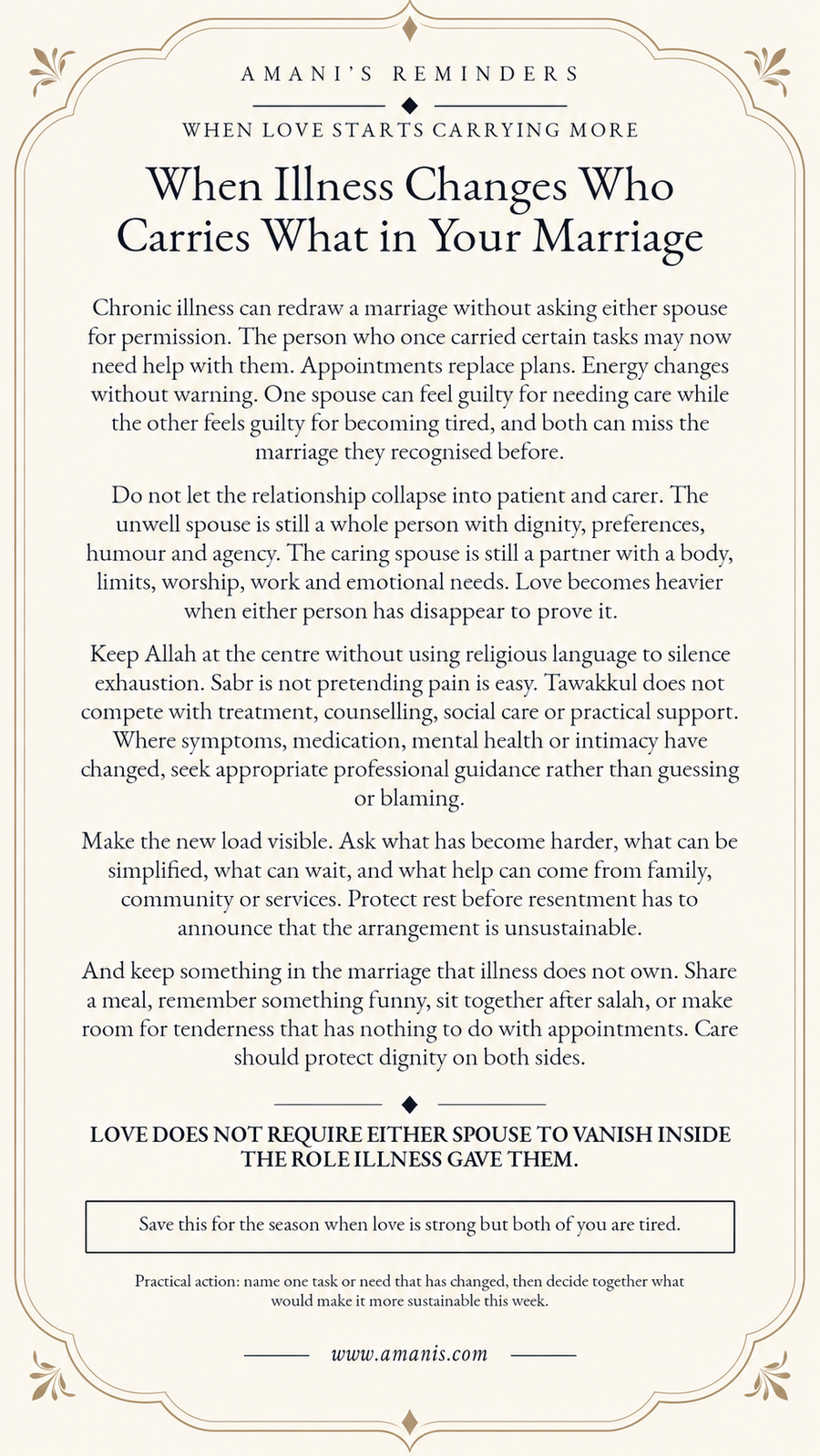 Amani’s Islamic marriage reminder: When Illness Changes Who Carries What in Your Marriage