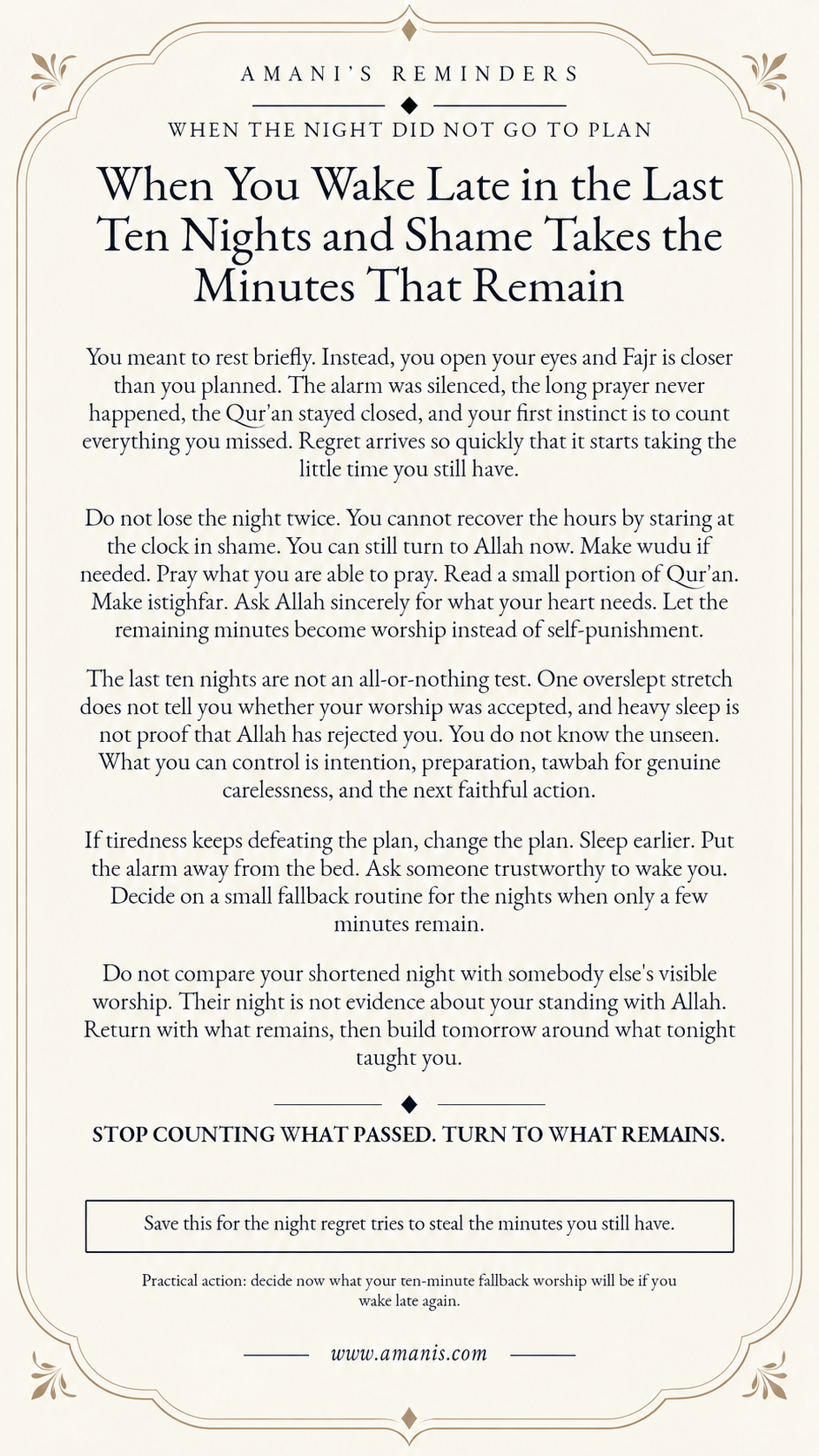 Amani’s Laylatul Qadr reminder: When You Wake Late in the Last Ten Nights and Shame Takes the Minutes That Remain
