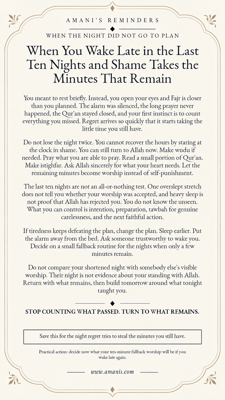 Amani’s Laylatul Qadr reminder: When You Wake Late in the Last Ten Nights and Shame Takes the Minutes That Remain