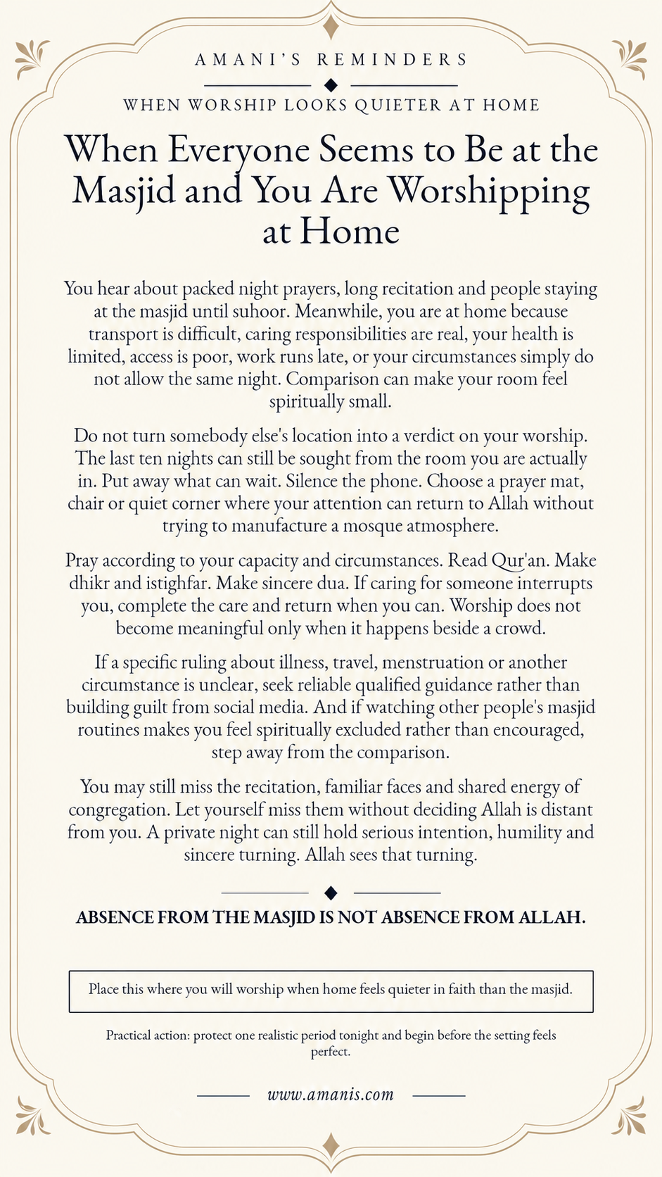 Amani’s Laylatul Qadr reminder: When Everyone Seems to Be at the Masjid and You Are Worshipping at Home
