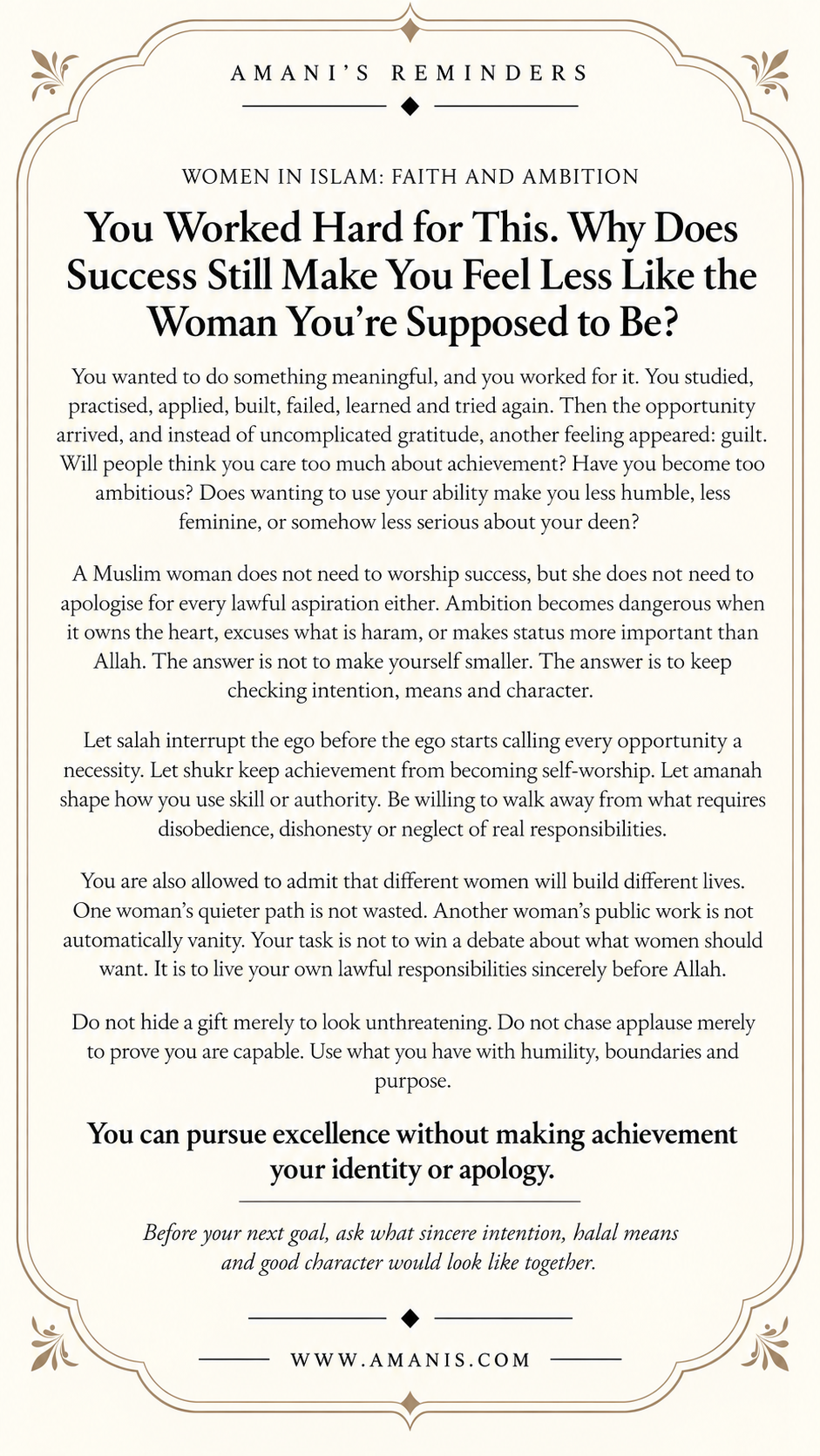 Amani's Reminders artwork: You Worked Hard for This. Why Does Success Still Make You Feel Less Like the Woman You're Supposed to Be?