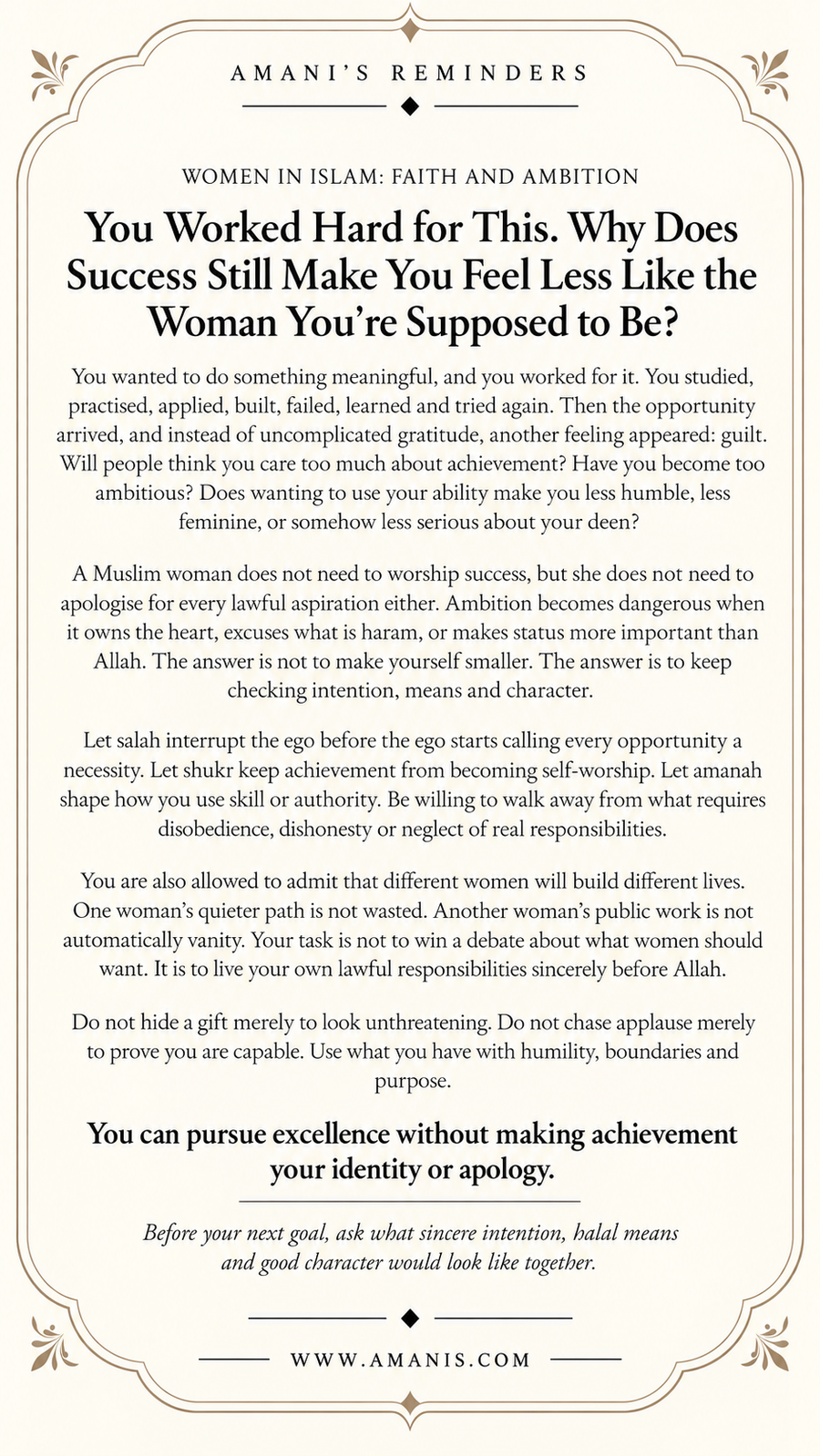 Amani's Reminders artwork: You Worked Hard for This. Why Does Success Still Make You Feel Less Like the Woman You're Supposed to Be?