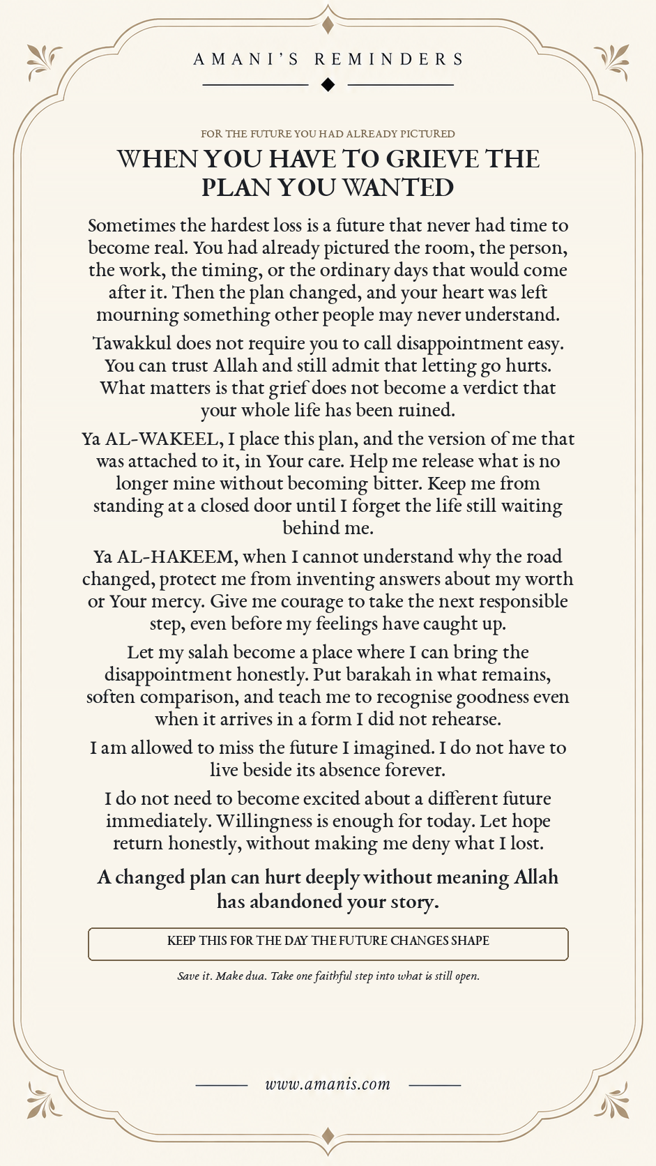 Amani's Reminders Islamic reminder: When You Have to Grieve the Plan You Wanted
