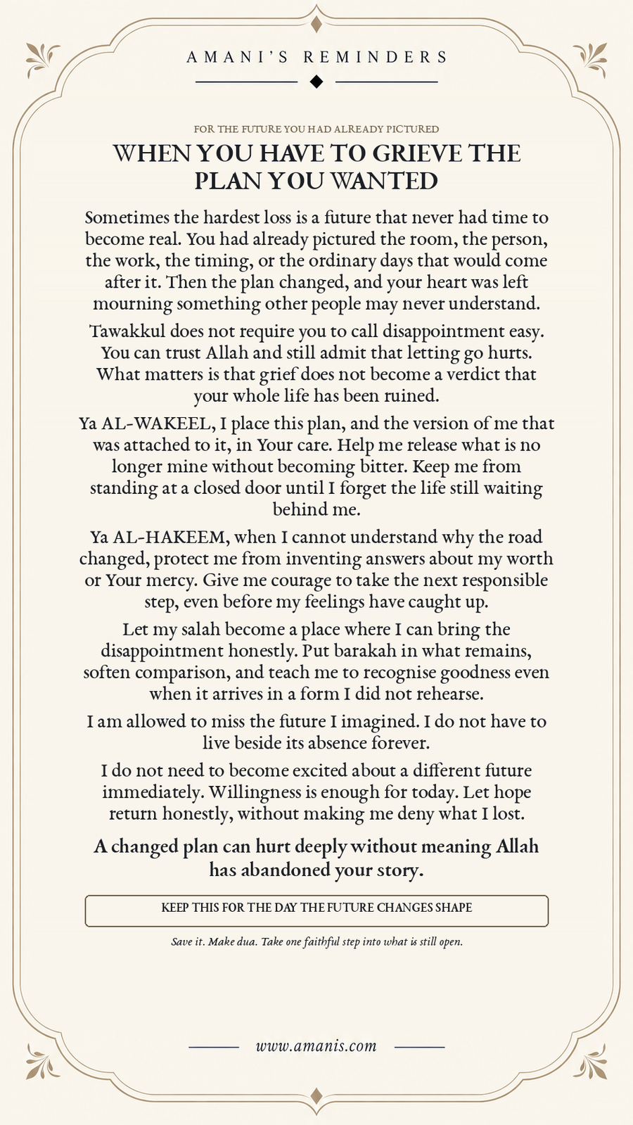 Amani's Reminders Islamic reminder: When You Have to Grieve the Plan You Wanted