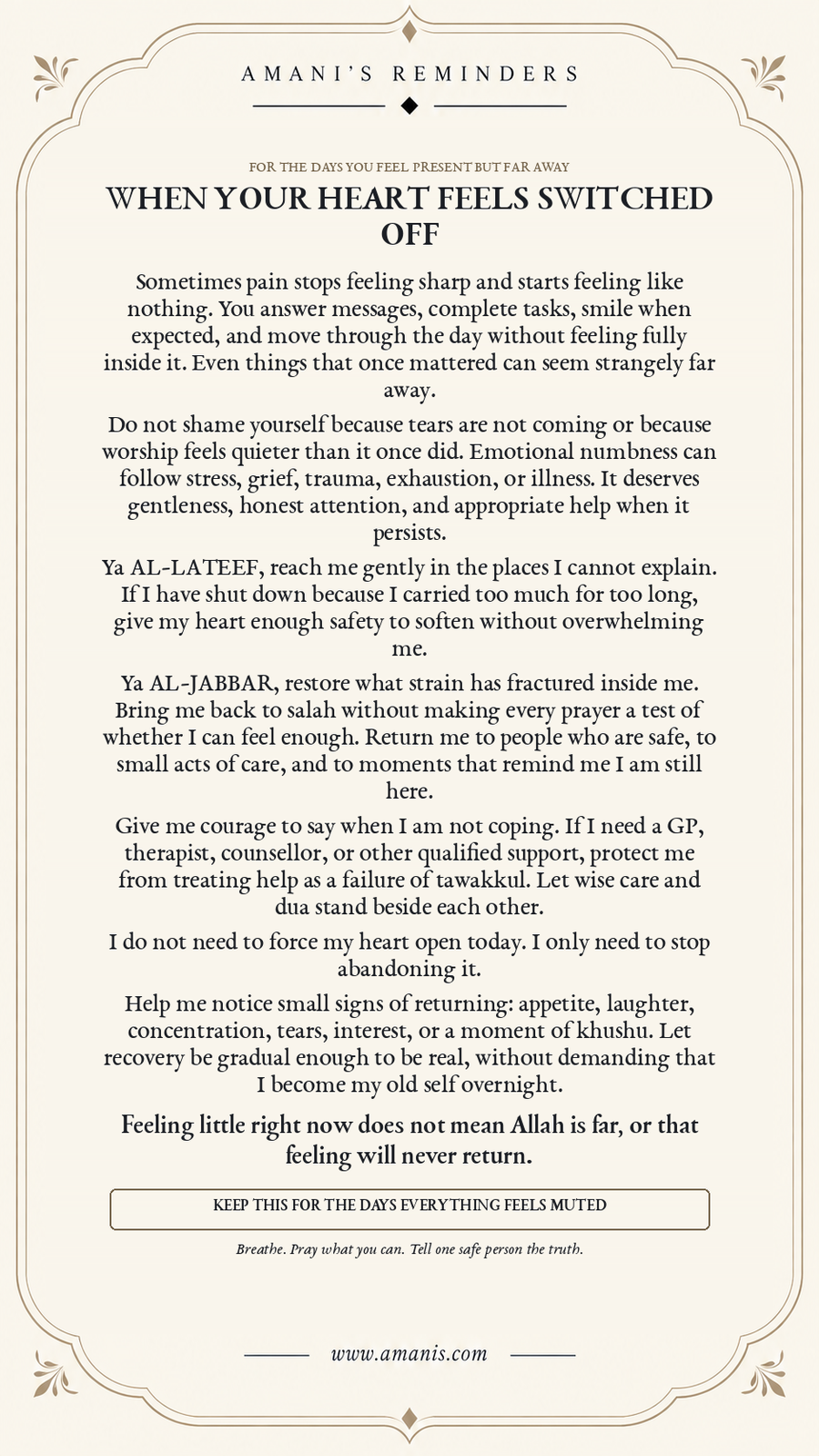 Amani's Reminders Islamic reminder: When Your Heart Feels Switched Off