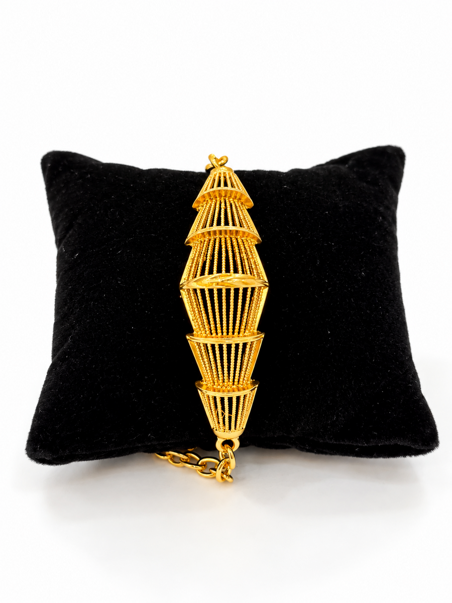 Gold-tone tiered cage bracelet with chain detail