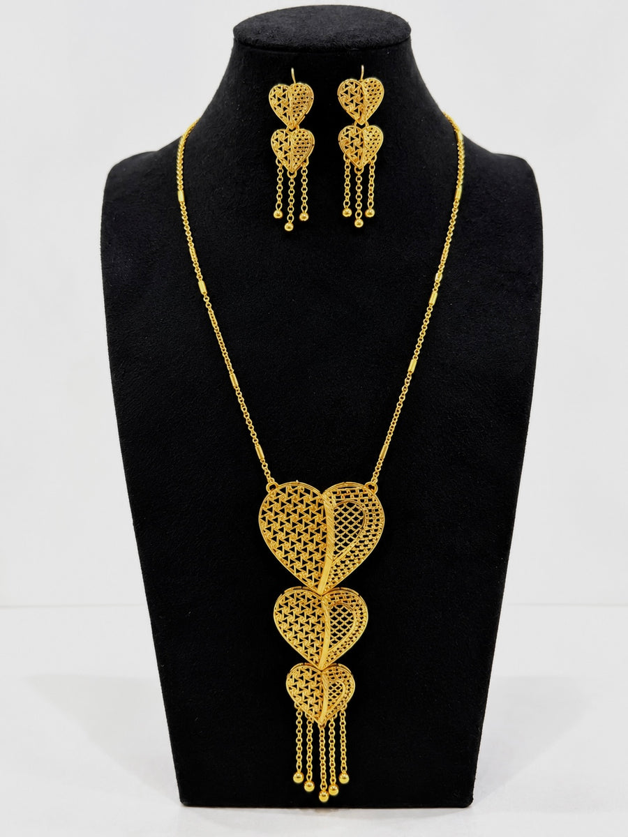 Gold-tone heartfall necklace with matching drop earrings