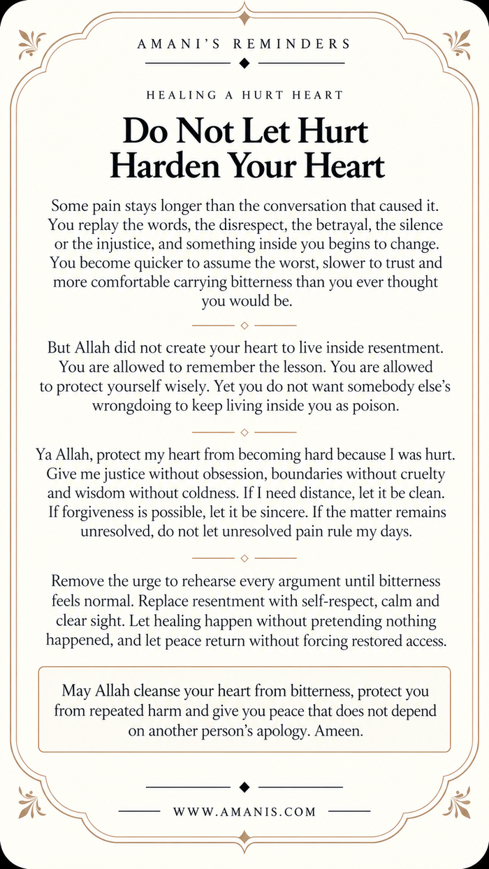 Amani’s Reminders artwork about healing from hurt without allowing resentment to harden the heart.