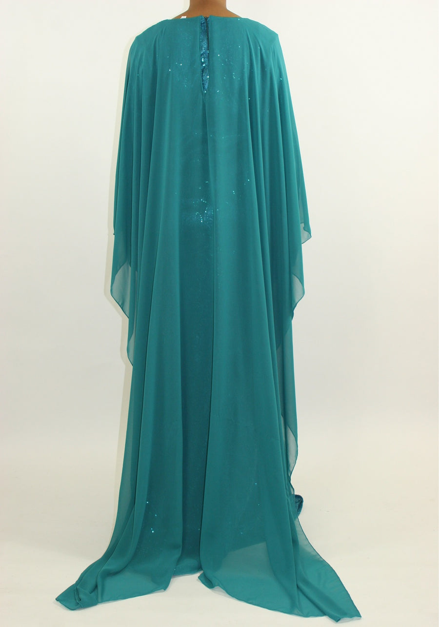 Floral lace overlay detail on the occasion caped maxi dress